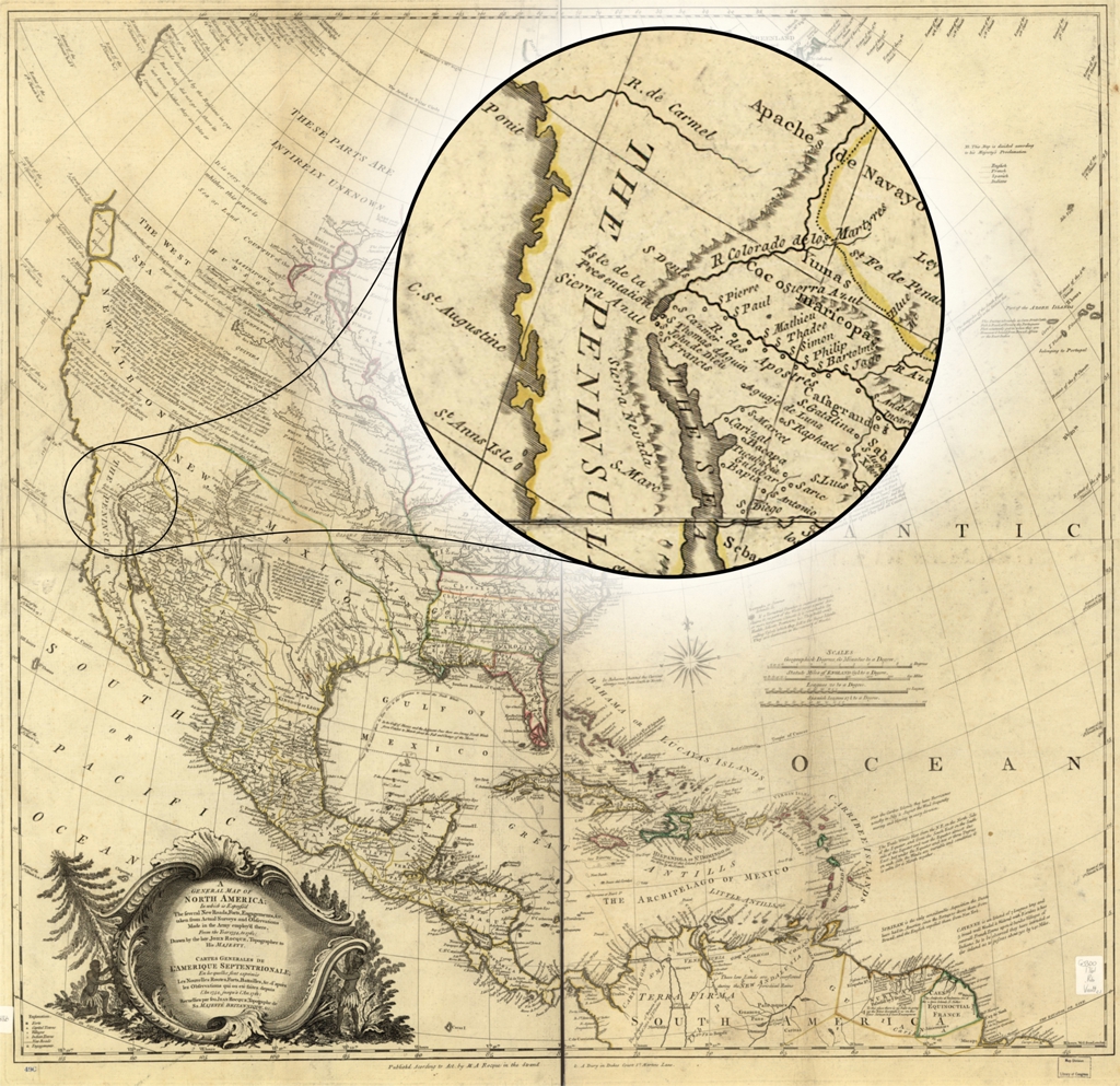 LifeOfTheSaltonSea.ORG - A General Map of North America is a detailed drawing of the contient drawn by John Rocque.